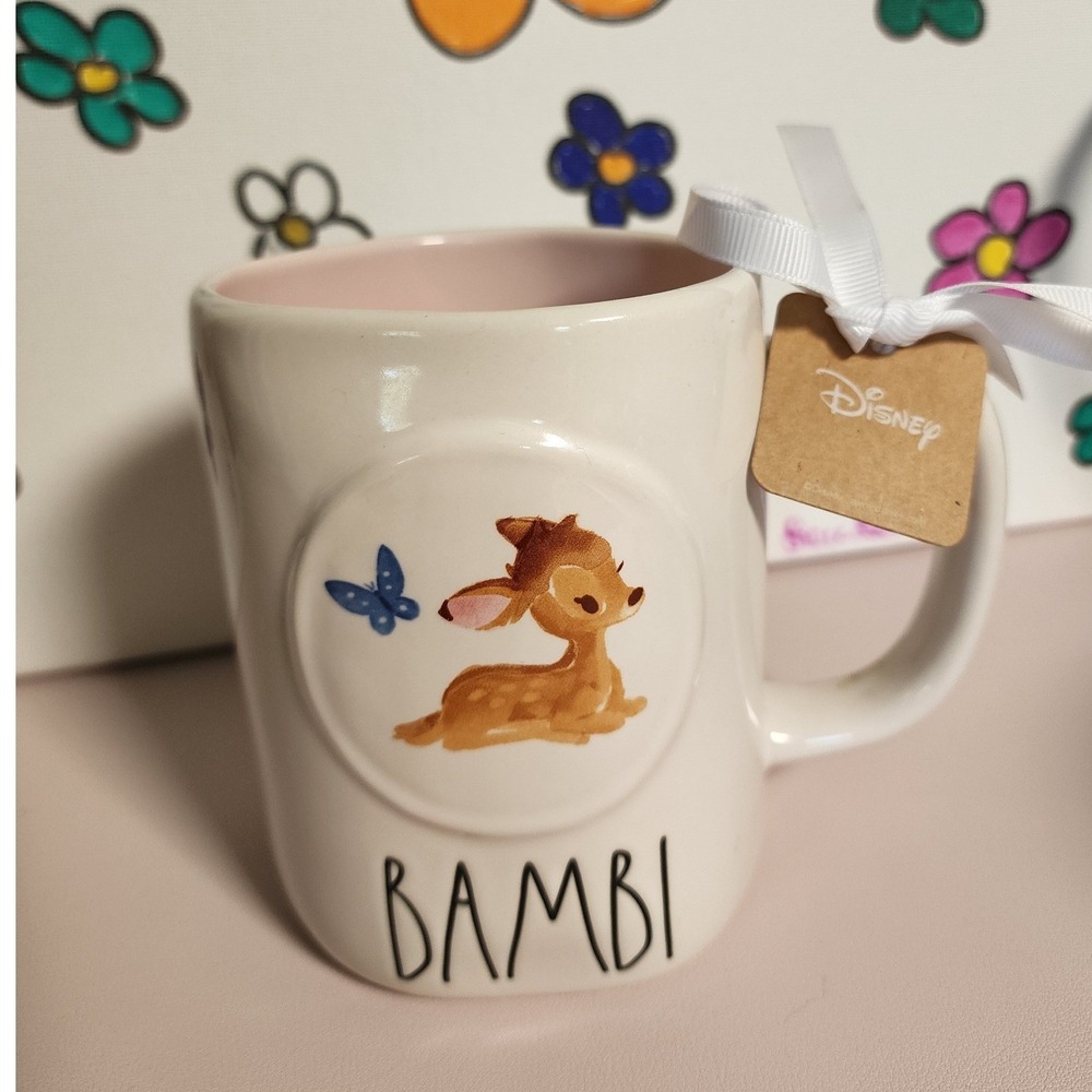 Rae‎ Dunn Disney BAMBI Ceramic Mug Pink Interior Butterfly NWT Artisan
